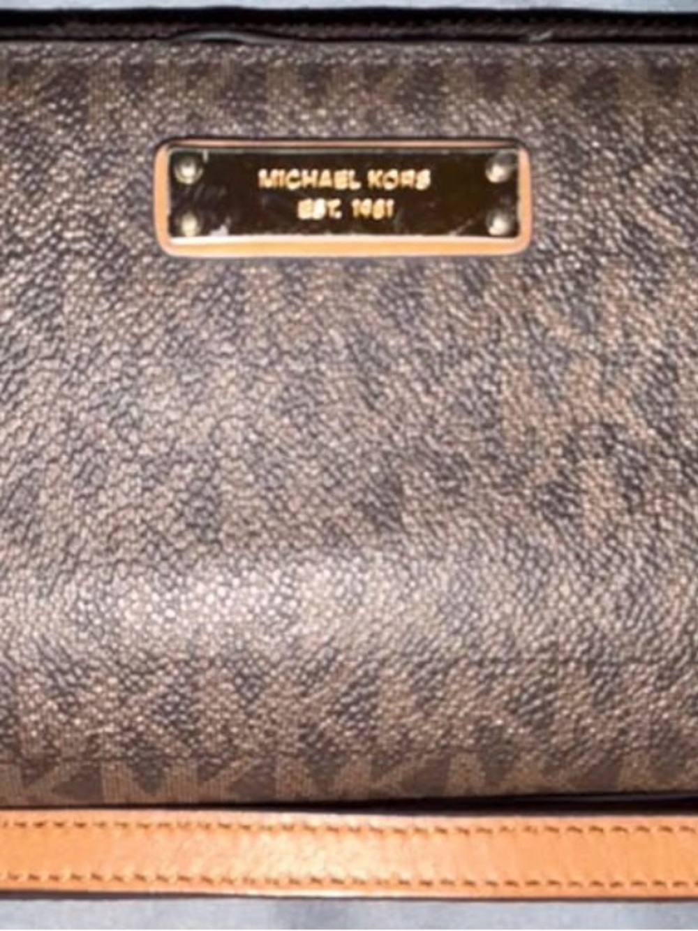 Michael Kors Brown Signature Crossbody with Tan Trim